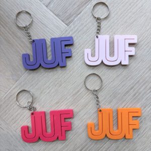 Juf1 Sleutelhanger Juf meerdere kleuren